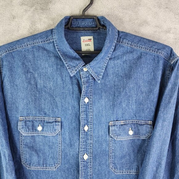 Mens Dickies Blue Denim Jean Jacket Button Down 100% Cotton Long Sleeve Size 3XL - Picture 5 of 11